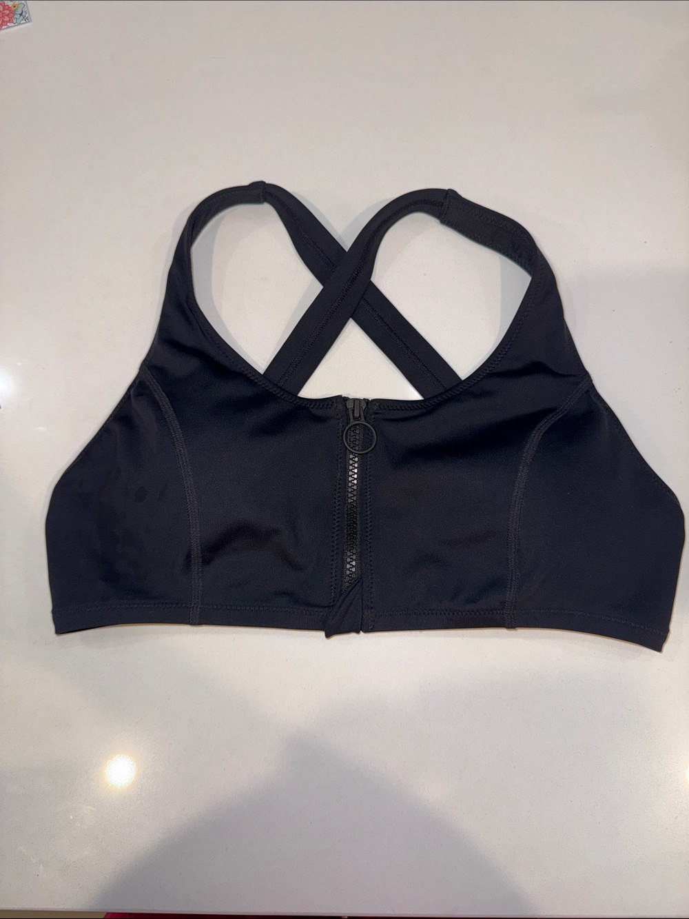 Athleta Black Empower II Zip Front Crossback Sports Bra Activewear | Size M